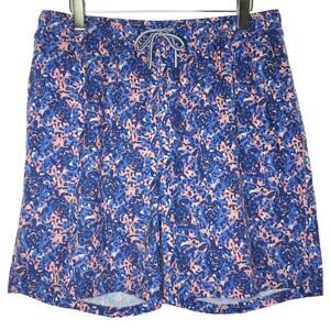 Peter Millar M Carnival Blue Swim Trunks Turtle Tide Graphic Print 8"